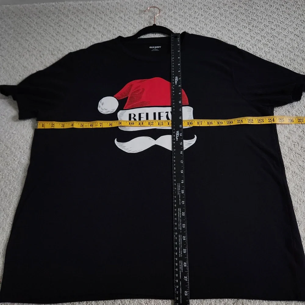Mens Believe Santa Graphic Tee Black Christmas T-Shirt size XL - Picture 5 of 9
